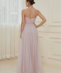 Ever-Pretty US Strapless Ruched Tulle High Slit Floor-Length Evening Dress SHOP BY OCCASION