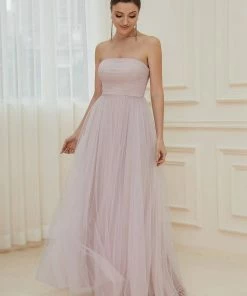 Ever-Pretty US Strapless Ruched Tulle High Slit Floor-Length Evening Dress SHOP BY OCCASION