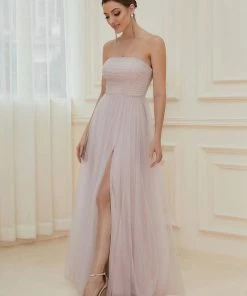 Ever-Pretty US Strapless Ruched Tulle High Slit Floor-Length Evening Dress SHOP BY OCCASION