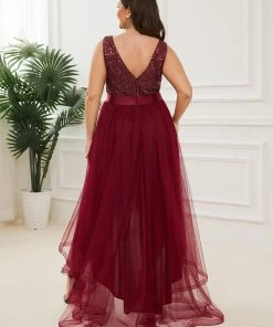 Ever-Pretty US Sleeveless Sequin Ribbon Waist Tulle High Low Evening Dress SHOP BY OCCASION