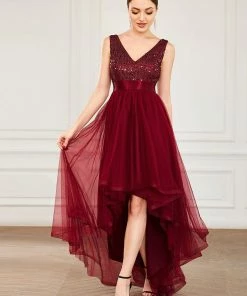 Ever-Pretty US Sleeveless Sequin Ribbon Waist Tulle High Low Evening Dress SHOP BY OCCASION