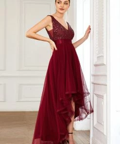 Ever-Pretty US Sleeveless Sequin Ribbon Waist Tulle High Low Evening Dress SHOP BY OCCASION
