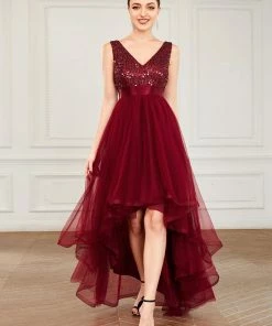 Ever-Pretty US Sleeveless Sequin Ribbon Waist Tulle High Low Evening Dress SHOP BY OCCASION