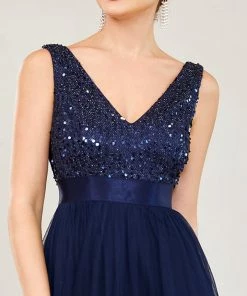 Ever-Pretty US Sleeveless Sequin Ribbon Waist Tulle High Low Evening Dress SHOP BY OCCASION