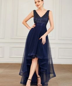 Ever-Pretty US Sleeveless Sequin Ribbon Waist Tulle High Low Evening Dress SHOP BY OCCASION