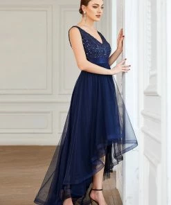 Ever-Pretty US Sleeveless Sequin Ribbon Waist Tulle High Low Evening Dress SHOP BY OCCASION