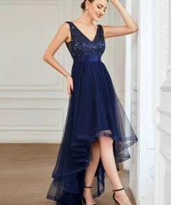Ever-Pretty US Sleeveless Sequin Ribbon Waist Tulle High Low Evening Dress SHOP BY OCCASION