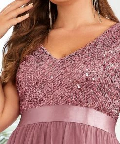 Ever-Pretty US Sleeveless Sequin Ribbon Waist Tulle High Low Evening Dress SHOP BY OCCASION