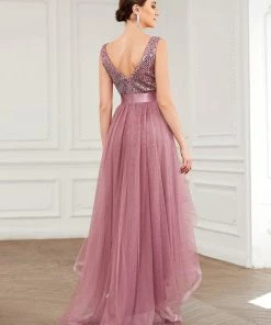 Ever-Pretty US Sleeveless Sequin Ribbon Waist Tulle High Low Evening Dress SHOP BY OCCASION