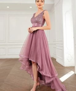 Ever-Pretty US Sleeveless Sequin Ribbon Waist Tulle High Low Evening Dress SHOP BY OCCASION
