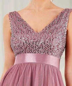 Ever-Pretty US Sleeveless Sequin Ribbon Waist Tulle High Low Evening Dress SHOP BY OCCASION