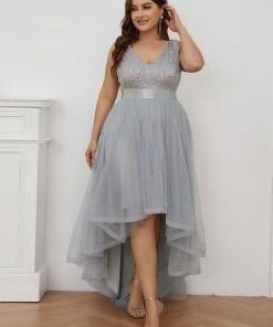 Ever-Pretty US Sleeveless Sequin Ribbon Waist Tulle High Low Evening Dress SHOP BY OCCASION