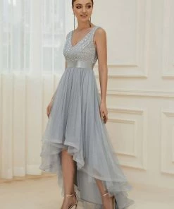 Ever-Pretty US Sleeveless Sequin Ribbon Waist Tulle High Low Evening Dress SHOP BY OCCASION