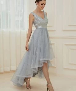 Ever-Pretty US Sleeveless Sequin Ribbon Waist Tulle High Low Evening Dress SHOP BY OCCASION