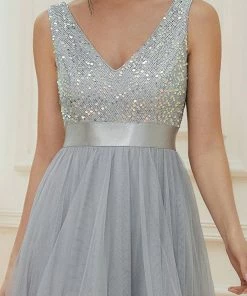 Ever-Pretty US Sleeveless Sequin Ribbon Waist Tulle High Low Evening Dress SHOP BY OCCASION