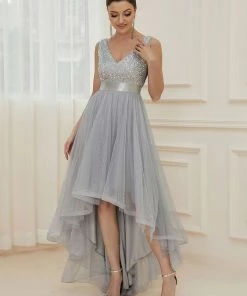 Ever-Pretty US Sleeveless Sequin Ribbon Waist Tulle High Low Evening Dress SHOP BY OCCASION