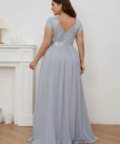 Ever-Pretty US SHOP BY OCCASION Plus Size Empire Waist V-Neck Cap Sleeve Chiffon Evening Dress