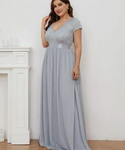 Ever-Pretty US SHOP BY OCCASION Plus Size Empire Waist V-Neck Cap Sleeve Chiffon Evening Dress