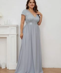 Ever-Pretty US SHOP BY OCCASION Plus Size Empire Waist V-Neck Cap Sleeve Chiffon Evening Dress