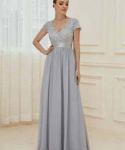 Ever-Pretty US SHOP BY OCCASION Empire Waist V-Neck Cap Sleeve Chiffon Evening Dress