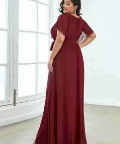 Ever-Pretty US Plus Size Ruffle Pleated Chiffon Tie-Waist Evening Dress SHOP BY OCCASION