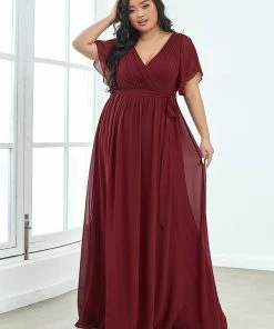 Ever-Pretty US Plus Size Ruffle Pleated Chiffon Tie-Waist Evening Dress SHOP BY OCCASION