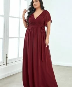 Ever-Pretty US Plus Size Ruffle Pleated Chiffon Tie-Waist Evening Dress SHOP BY OCCASION