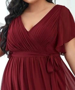 Ever-Pretty US Plus Size Ruffle Pleated Chiffon Tie-Waist Evening Dress SHOP BY OCCASION