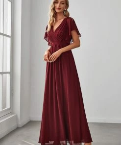Ever-Pretty US SHOP BY OCCASION A-Line Pleated Chiffon Tie-Waist Evening Dress
