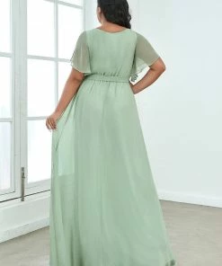 Ever-Pretty US Plus Size Ruffle Pleated Chiffon Tie-Waist Evening Dress SHOP BY OCCASION