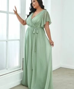 Ever-Pretty US Plus Size Ruffle Pleated Chiffon Tie-Waist Evening Dress SHOP BY OCCASION