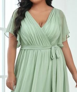 Ever-Pretty US SHOP BY OCCASION A-Line Pleated Chiffon Tie-Waist Evening Dress