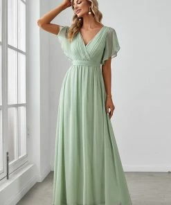Ever-Pretty US SHOP BY OCCASION A-Line Pleated Chiffon Tie-Waist Evening Dress