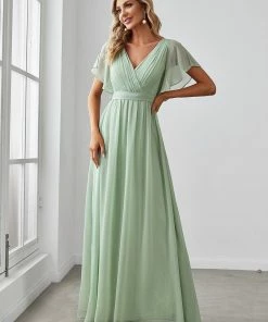Ever-Pretty US SHOP BY OCCASION A-Line Pleated Chiffon Tie-Waist Evening Dress