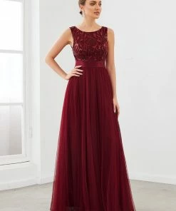 Ever-Pretty US Floral Sequin Satin Waist Tulle Evening Dress SHOP BY OCCASION