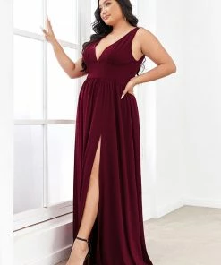 Ever-Pretty US Plus Size Sleeveless V-Neck Empire Waist High Slit Floor-Length Evening Dress SHOP BY OCCASION