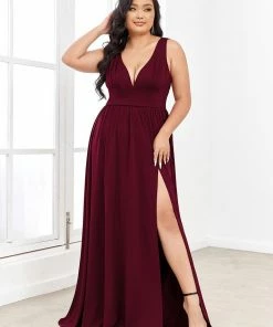 Ever-Pretty US Plus Size Sleeveless V-Neck Empire Waist High Slit Floor-Length Evening Dress SHOP BY OCCASION