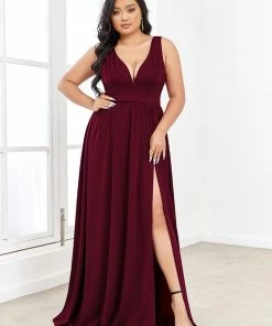 Ever-Pretty US SHOP BY OCCASION Sleeveless V-Neck Empire Waist High Slit Floor-Length Evening Dress