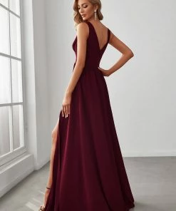Ever-Pretty US SHOP BY OCCASION Sleeveless V-Neck Empire Waist High Slit Floor-Length Evening Dress