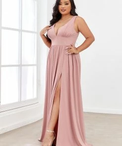 Ever-Pretty US Plus Size Sleeveless V-Neck Empire Waist High Slit Floor-Length Evening Dress SHOP BY OCCASION