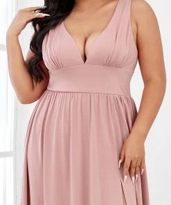 Ever-Pretty US SHOP BY OCCASION Sleeveless V-Neck Empire Waist High Slit Floor-Length Evening Dress