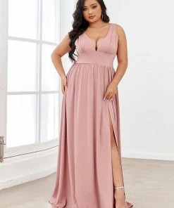 Ever-Pretty US SHOP BY OCCASION Sleeveless V-Neck Empire Waist High Slit Floor-Length Evening Dress
