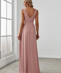Ever-Pretty US SHOP BY OCCASION Sleeveless V-Neck Empire Waist High Slit Floor-Length Evening Dress