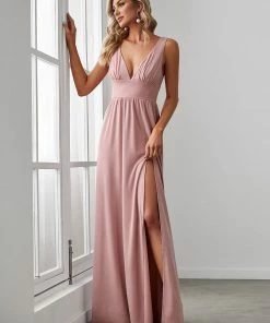 Ever-Pretty US SHOP BY OCCASION Sleeveless V-Neck Empire Waist High Slit Floor-Length Evening Dress