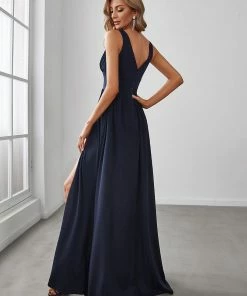 Ever-Pretty US SHOP BY OCCASION Sleeveless V-Neck Empire Waist High Slit Floor-Length Evening Dress