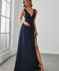 Ever-Pretty US SHOP BY OCCASION Sleeveless V-Neck Empire Waist High Slit Floor-Length Evening Dress
