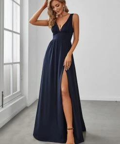 Ever-Pretty US SHOP BY OCCASION Sleeveless V-Neck Empire Waist High Slit Floor-Length Evening Dress