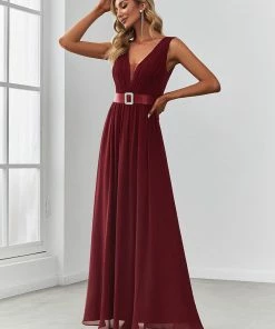 Ever-Pretty US Chiffon Illusion V-Neck Sequin Belt A-Line Evening Dress SHOP BY OCCASION