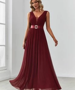 Ever-Pretty US Chiffon Illusion V-Neck Sequin Belt A-Line Evening Dress SHOP BY OCCASION