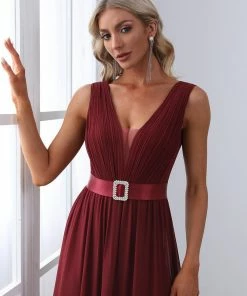 Ever-Pretty US Chiffon Illusion V-Neck Sequin Belt A-Line Evening Dress SHOP BY OCCASION